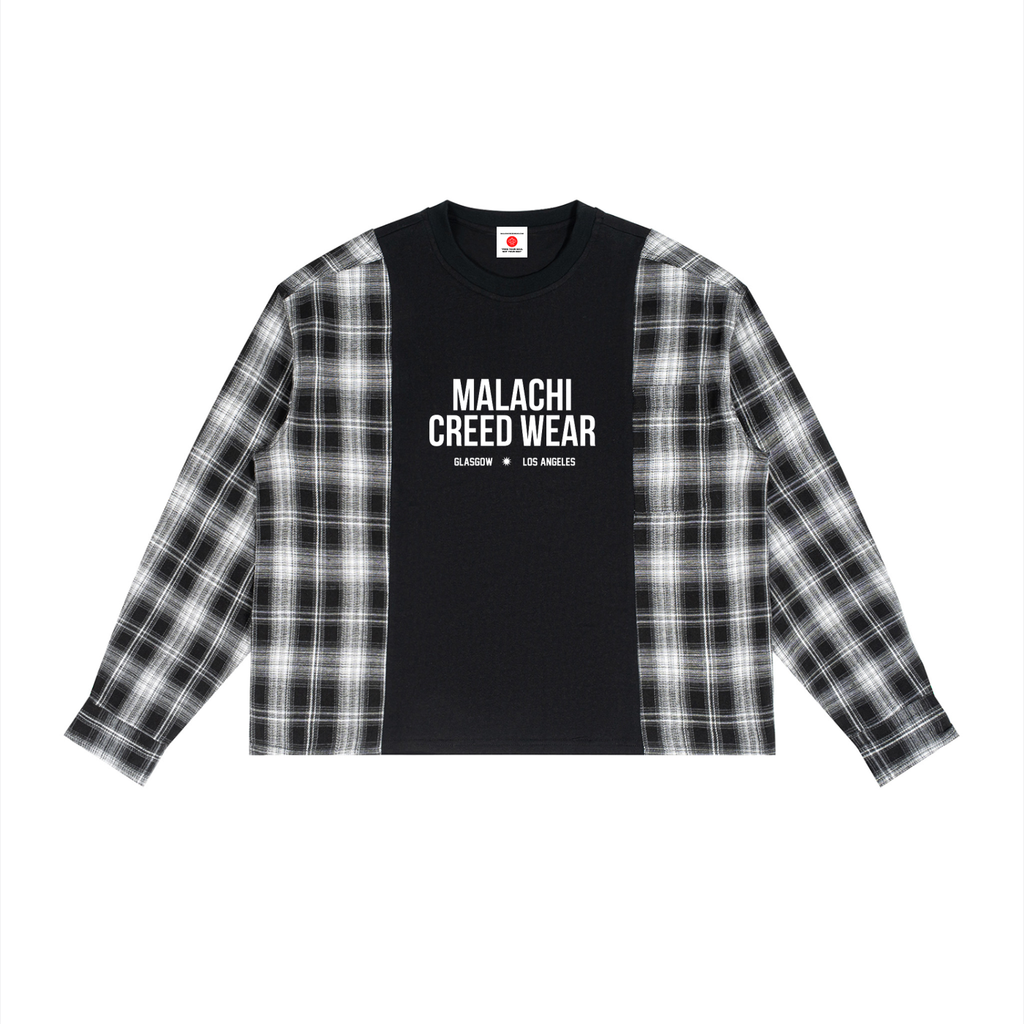 Unisex Plaid Panel Long Sleeve T-Shirt