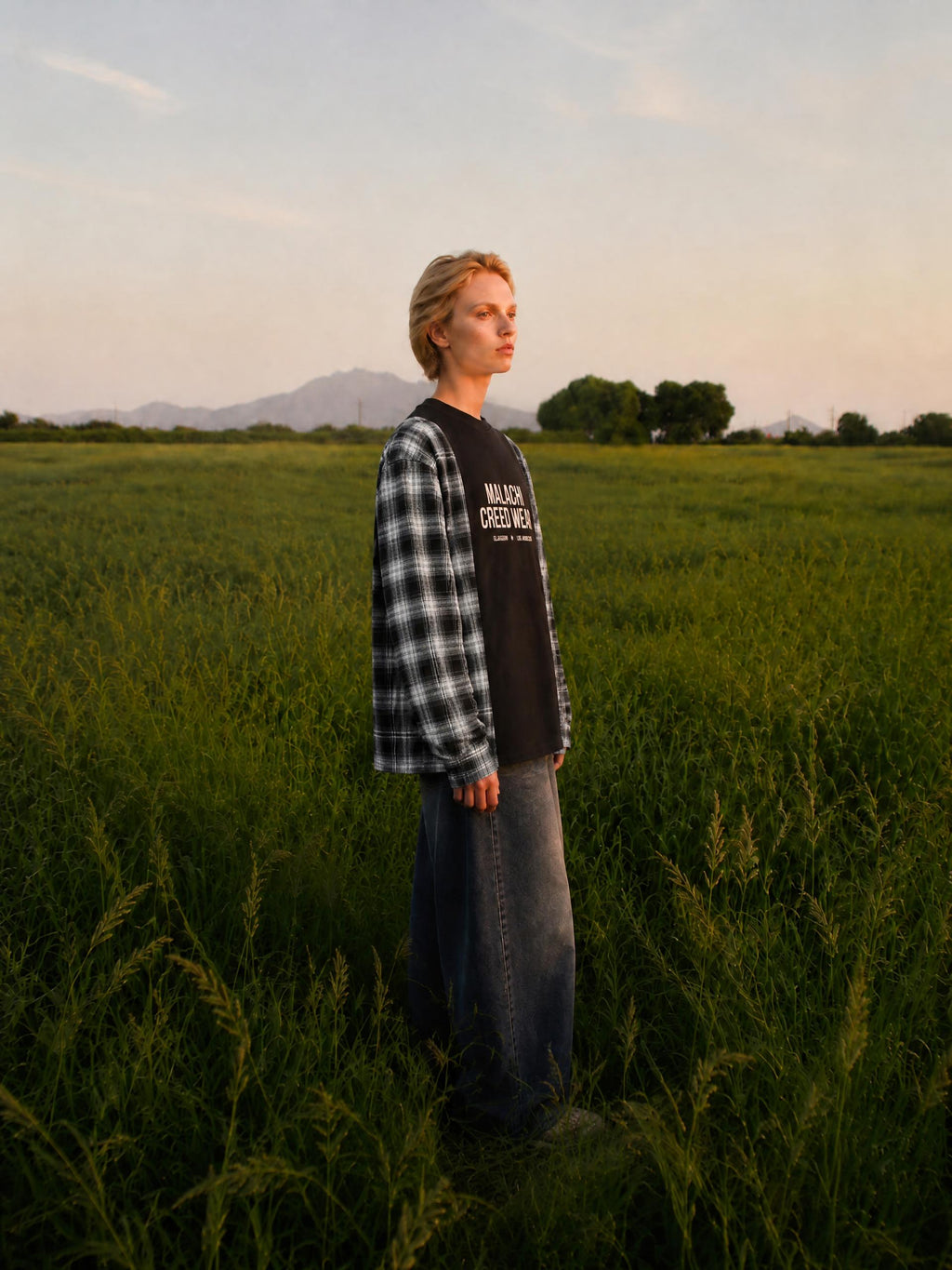 Unisex Plaid Panel Long Sleeve T-Shirt