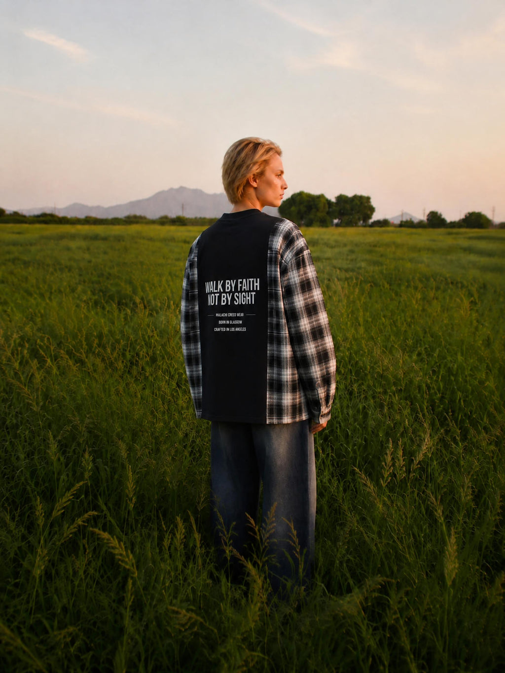 Unisex Plaid Panel Long Sleeve T-Shirt