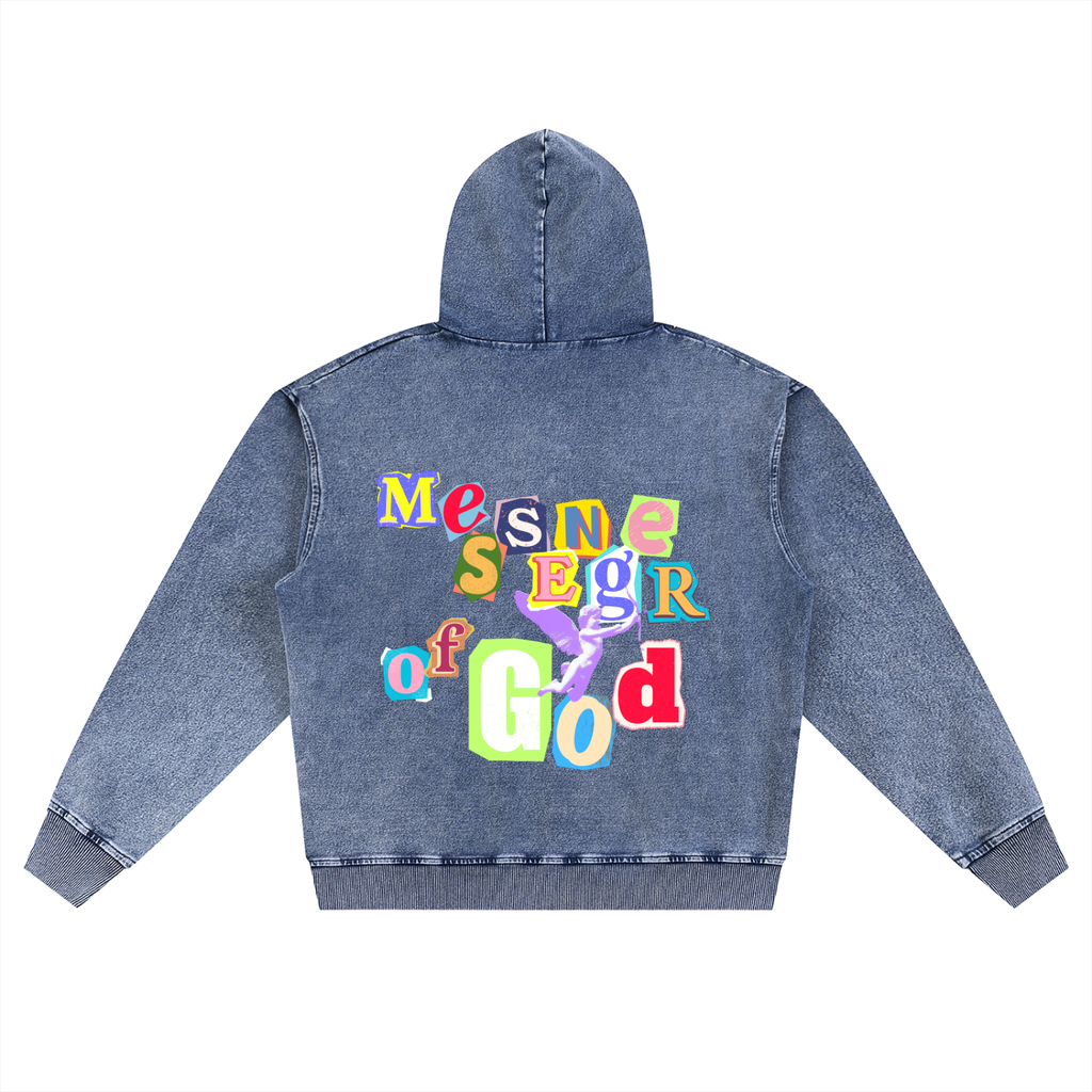 Snow Wash Oversized Zip-Up Hoodie