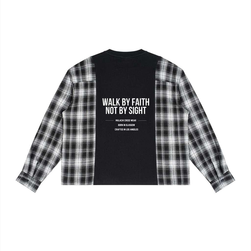 Unisex Plaid Panel Long Sleeve T-Shirt