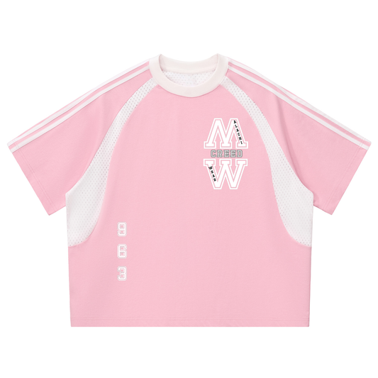 Contrast Stripes Panel Mesh T-shirt