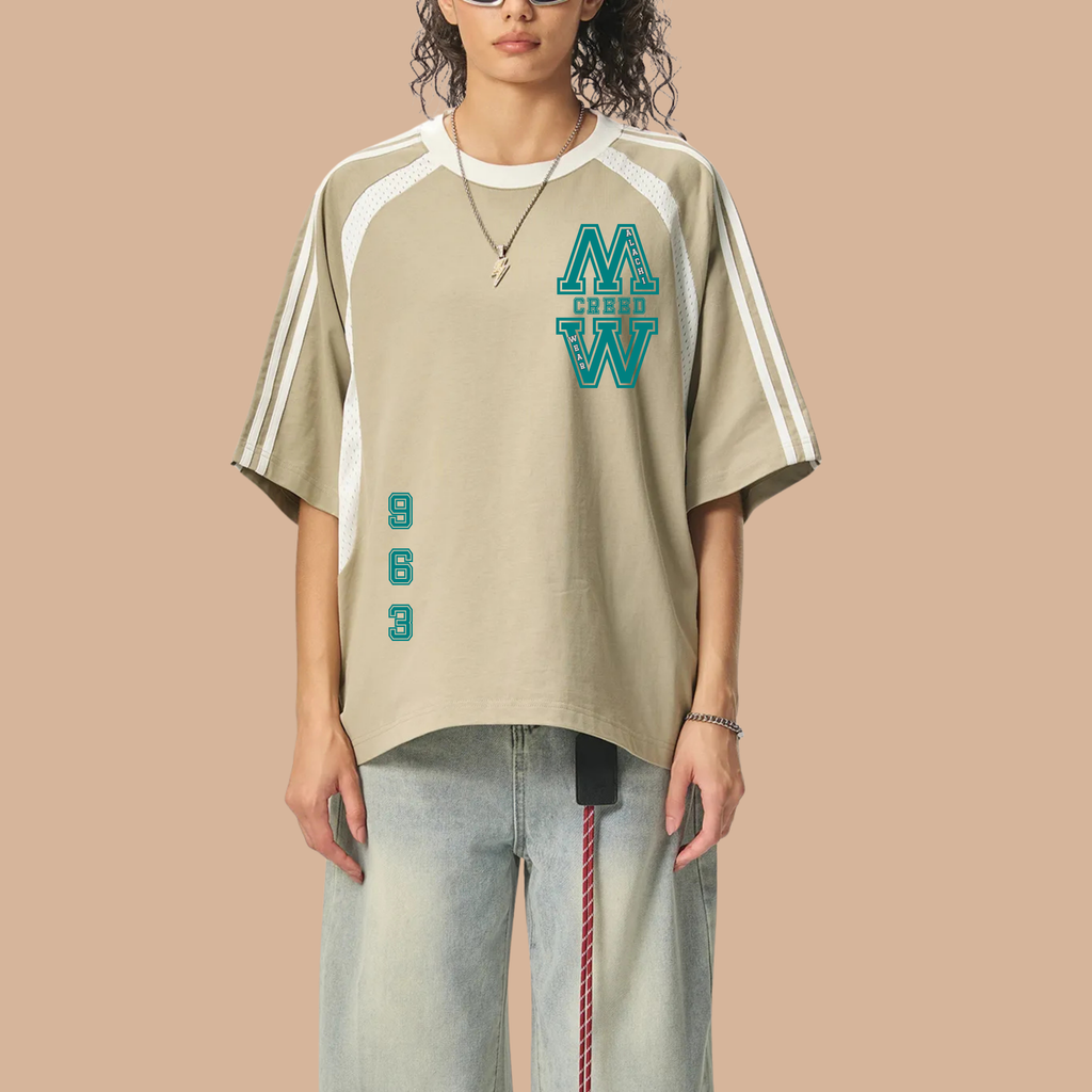 Contrast Stripes Panel Mesh T-shirt