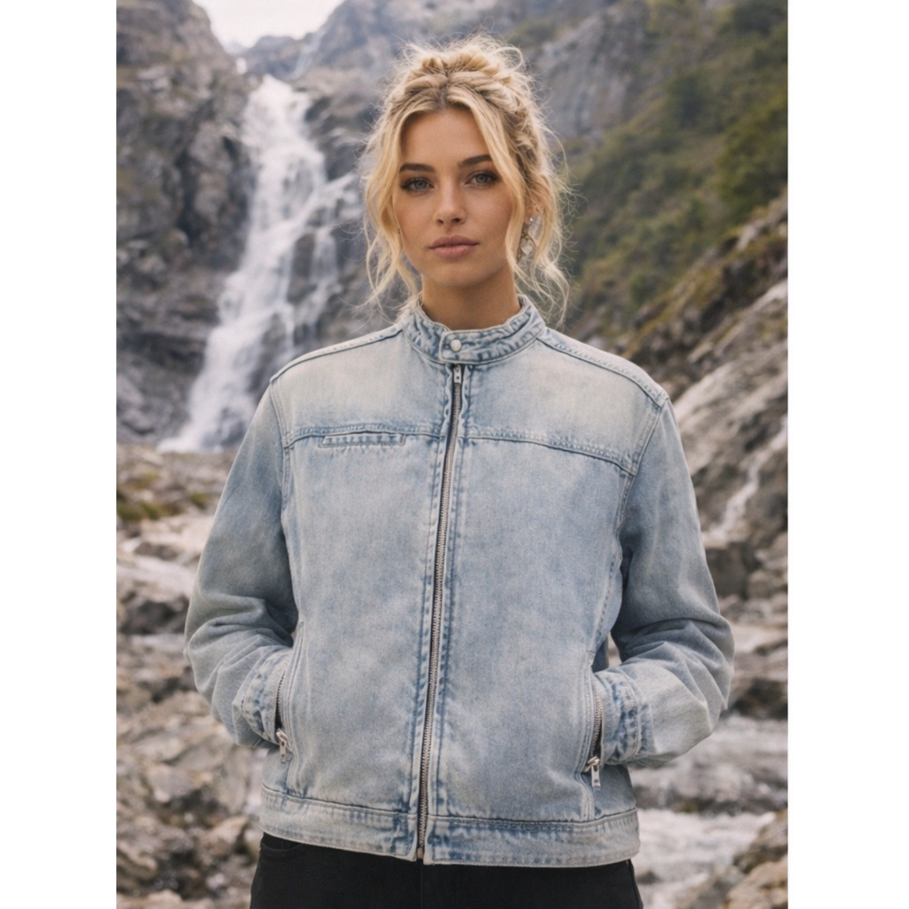 Vintage Wash Zip Denim Jacket