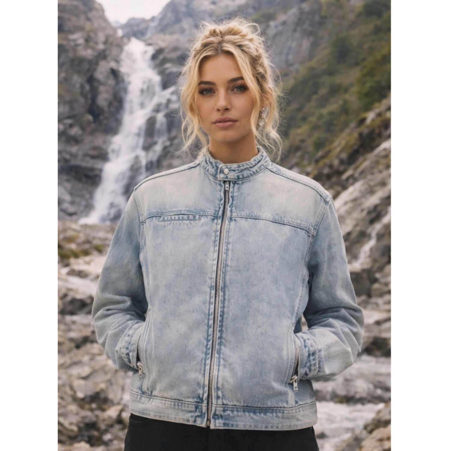 Vintage Wash Zip Denim Jacket